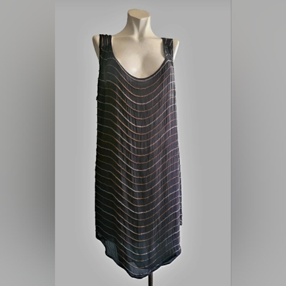 GRYPHON silk navy blue chain embellished cocktail party dress. Size L